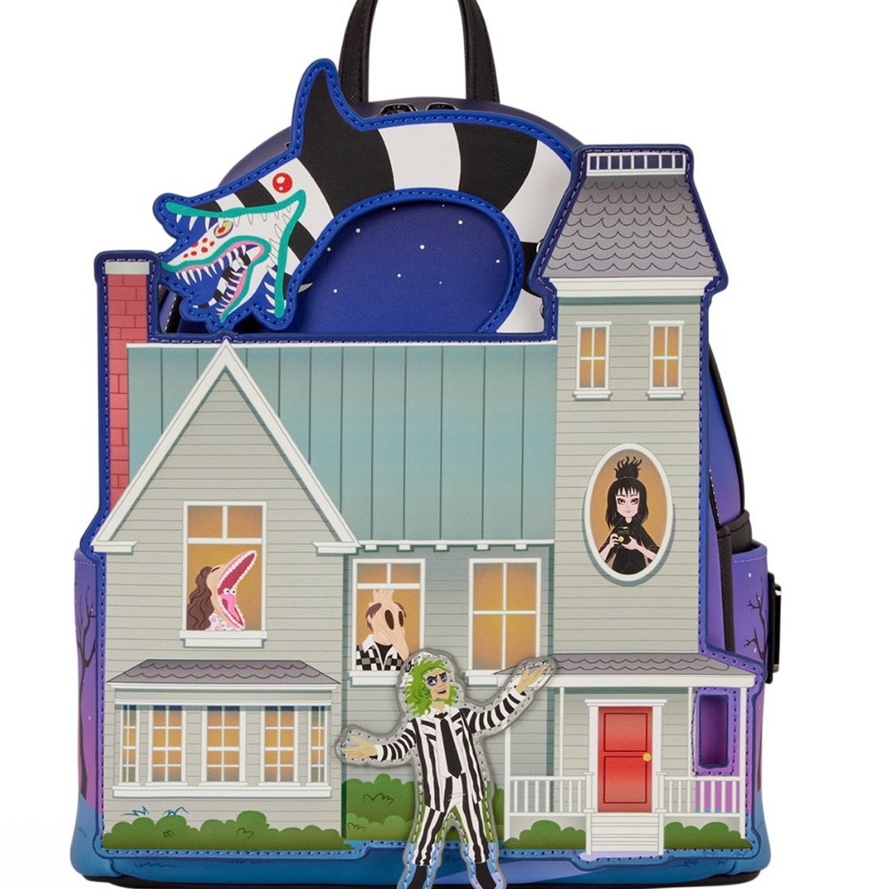 Loungefly Beetlejuice Deetz House Glow in the Dark Sand Worm Lydia Mini Backpack